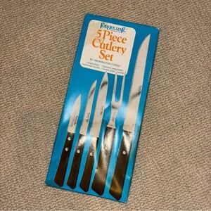 Vintage Forgecraft by Washington Forge 5 piece cutlery set wood handles rivets